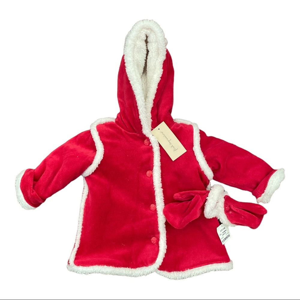 NWT Macy’s Sherpa FIRST IMPRESSIONS Red and White Jacket COAT Girl 6-9 Months